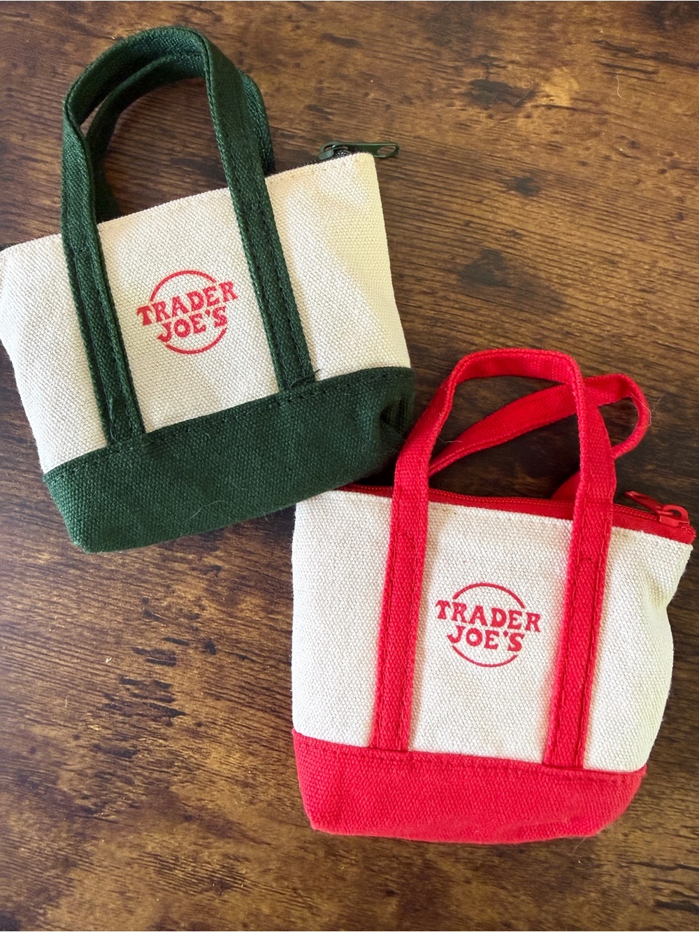 Trader Joe's Mini Tote Pouches — Red & Forest Green